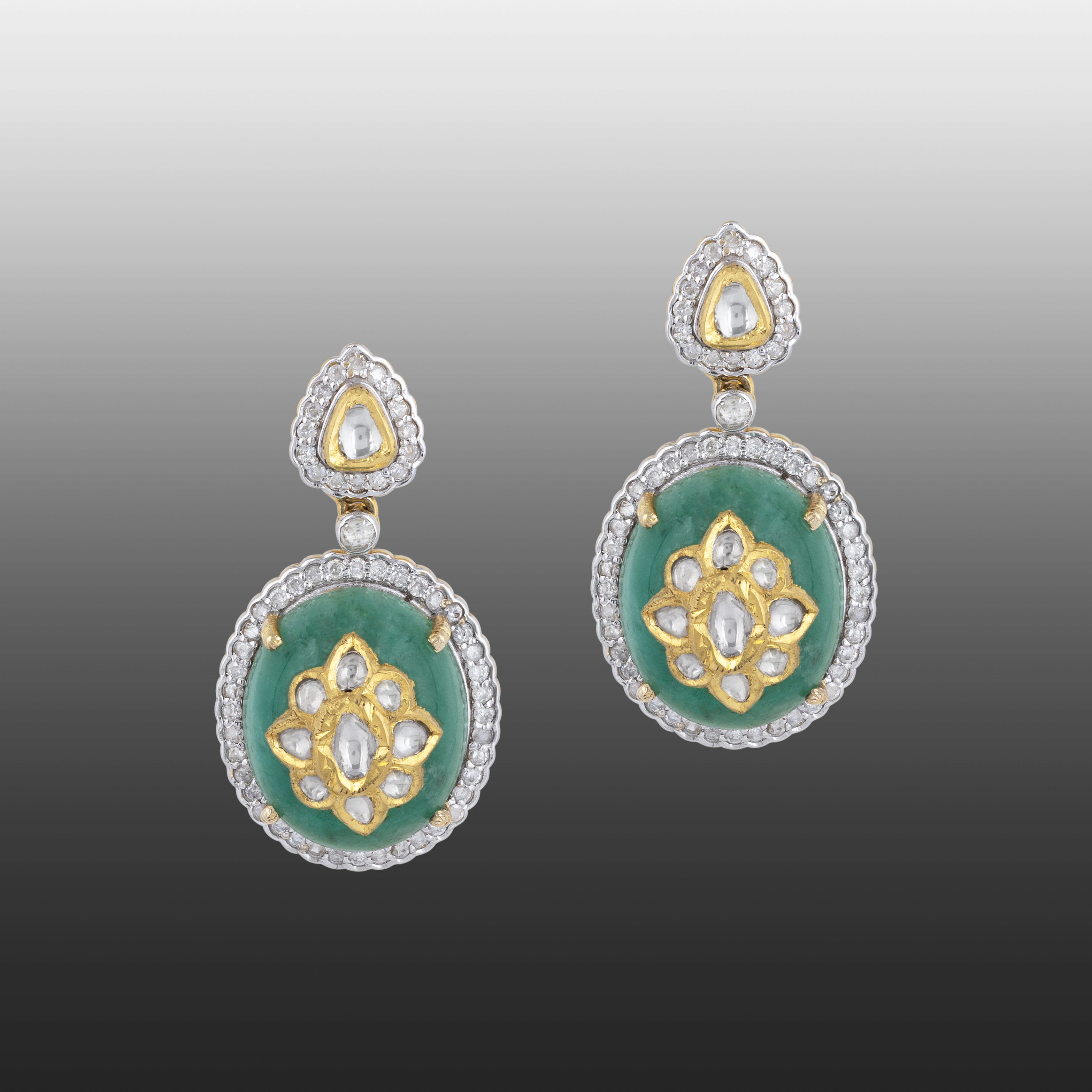 Emerald Jadau Earring with Diamond Halo
